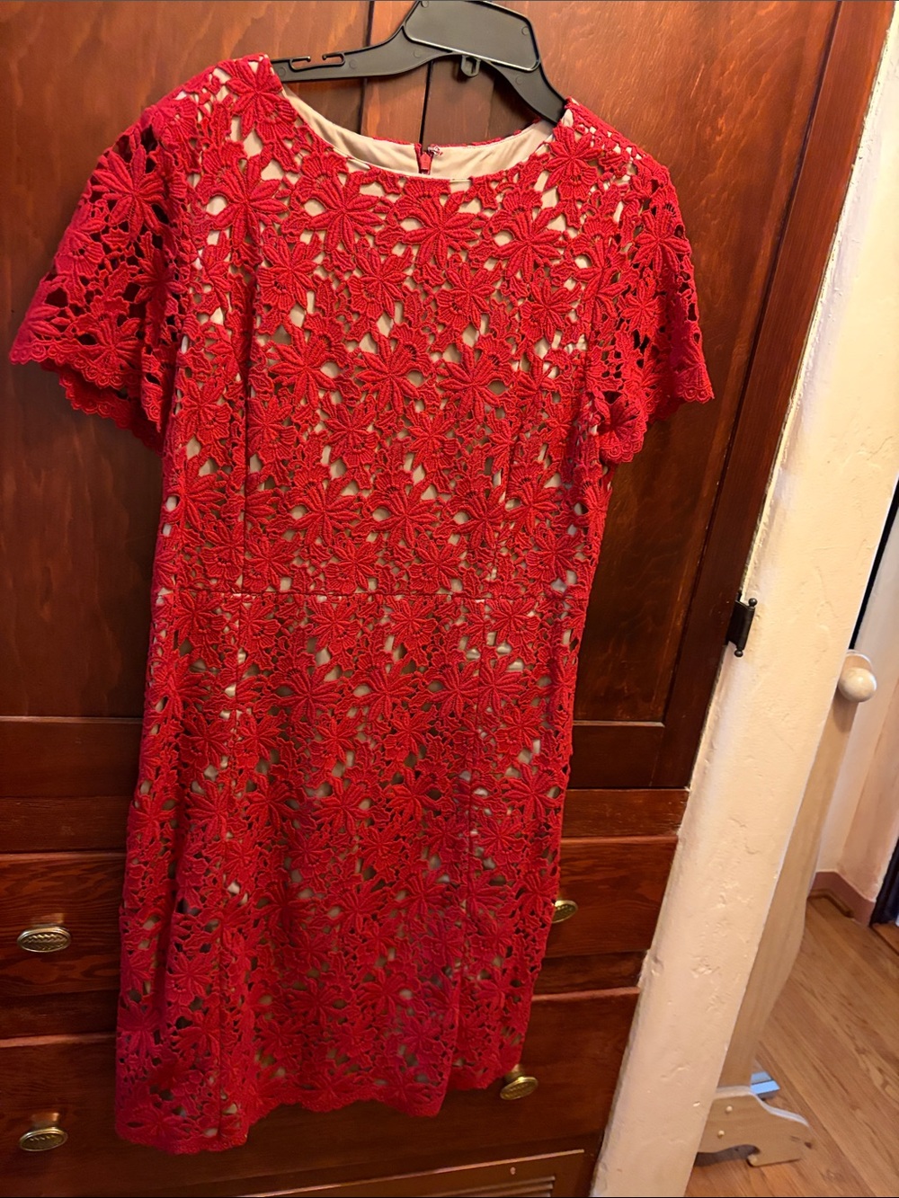 Talbots Red Floral Lace Midi Dress